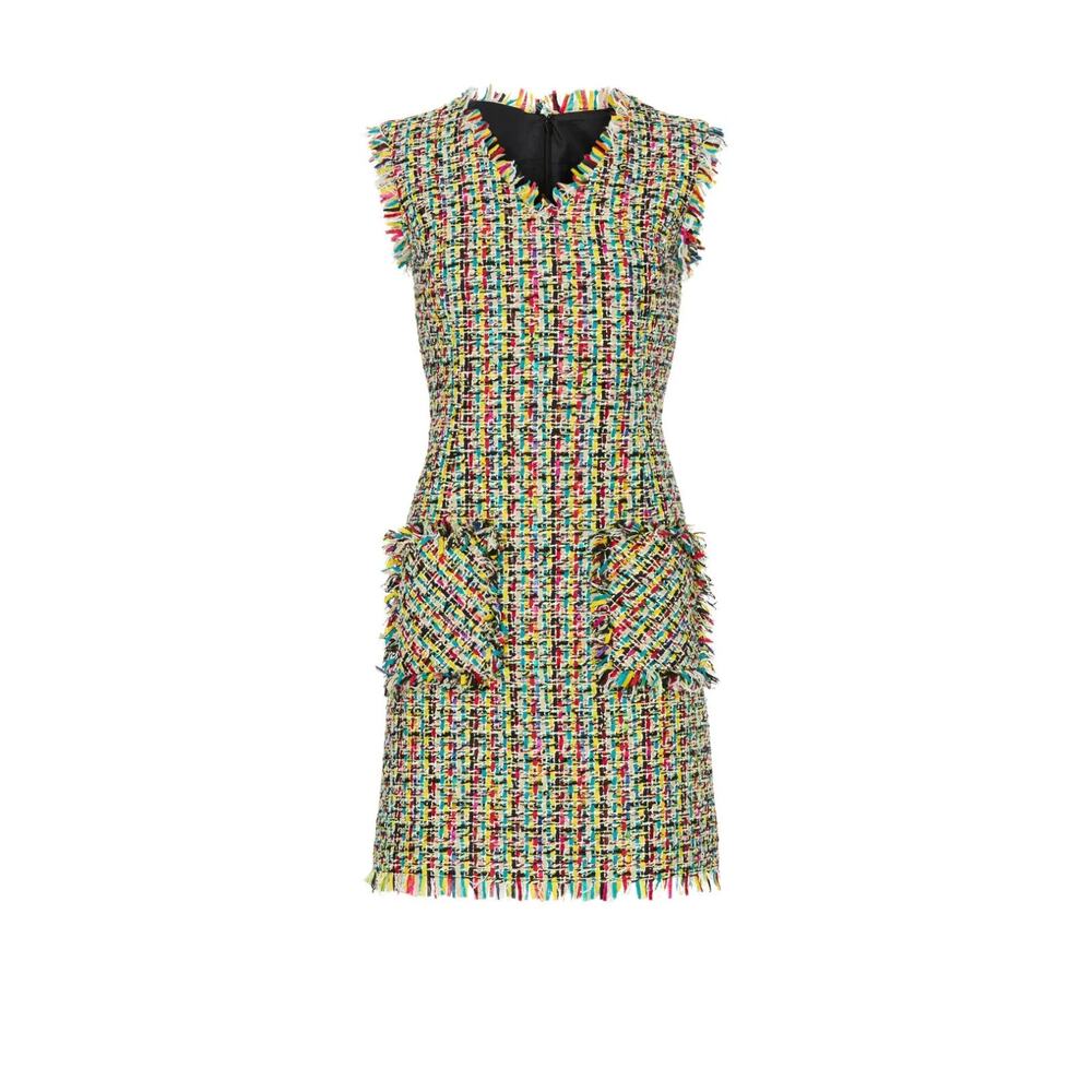 CALLAS Colette Frayed Lined Rainbow Tweed Mini Dress Pocket, Sz. 38 it, Rt. $790